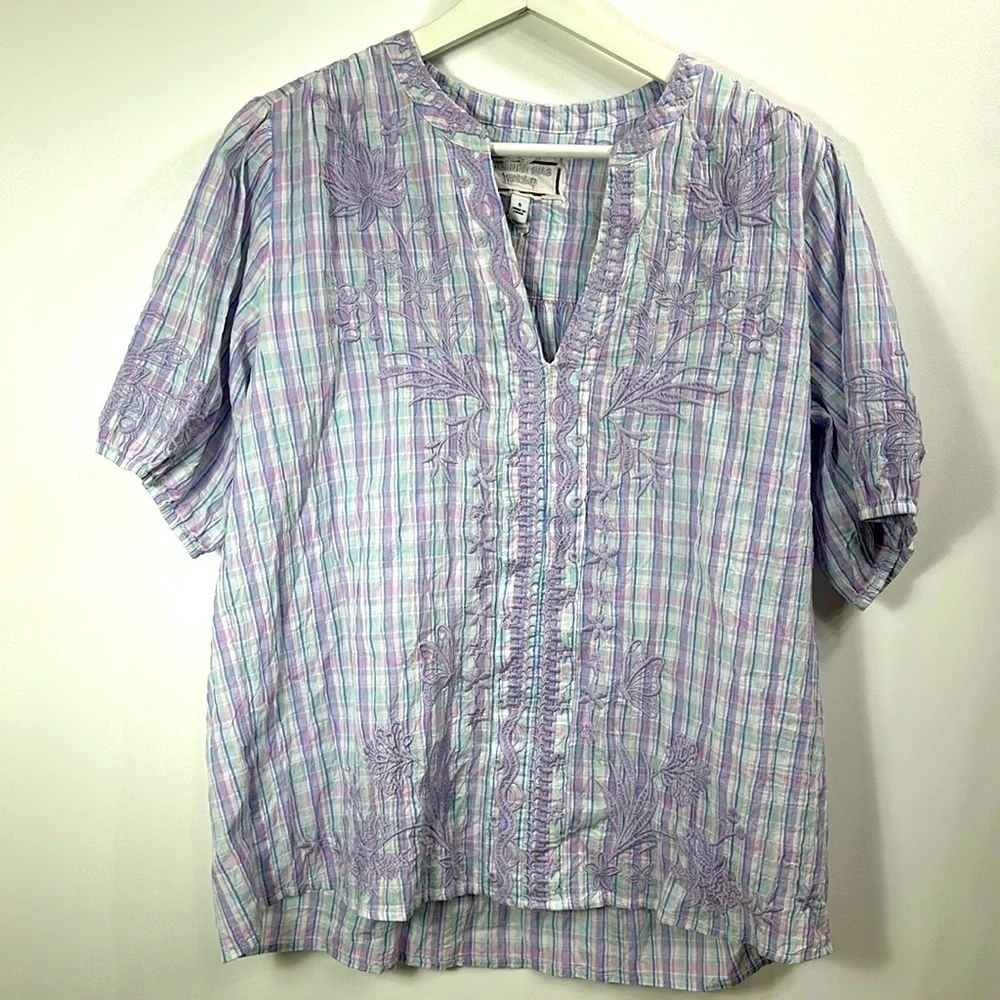 Johnny Was workshop Malo puff sleeve blouse purple size small.NWT